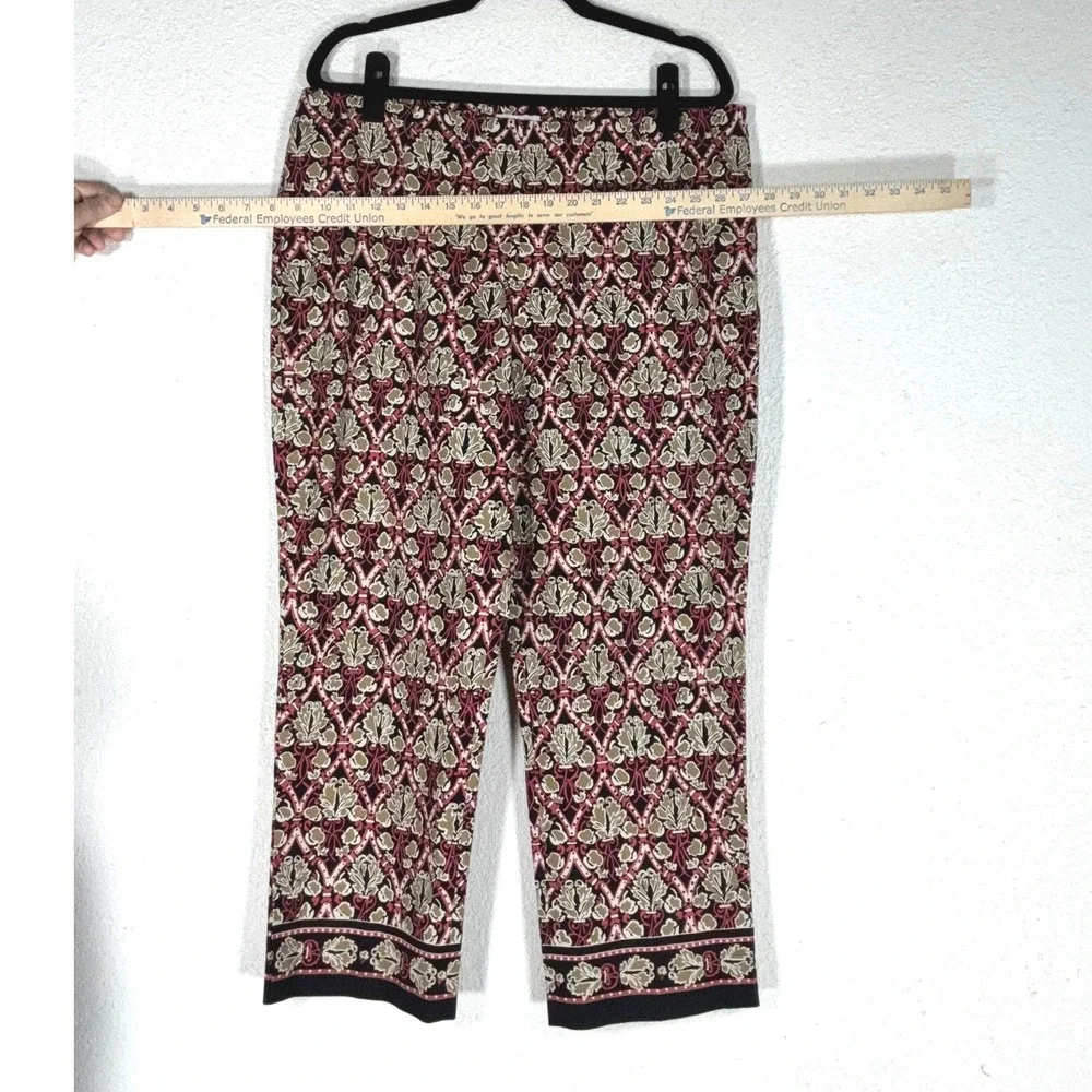 Harold's Red Floral Geometric Cropped Pants - 16 - Cotton Stretch Boho Eclectic